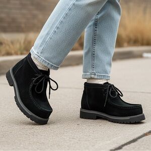 Y2K NO BOUNDARIES NoBo 90s Black Suede Chunky Lug Sole Platform Moc-Toe Boots